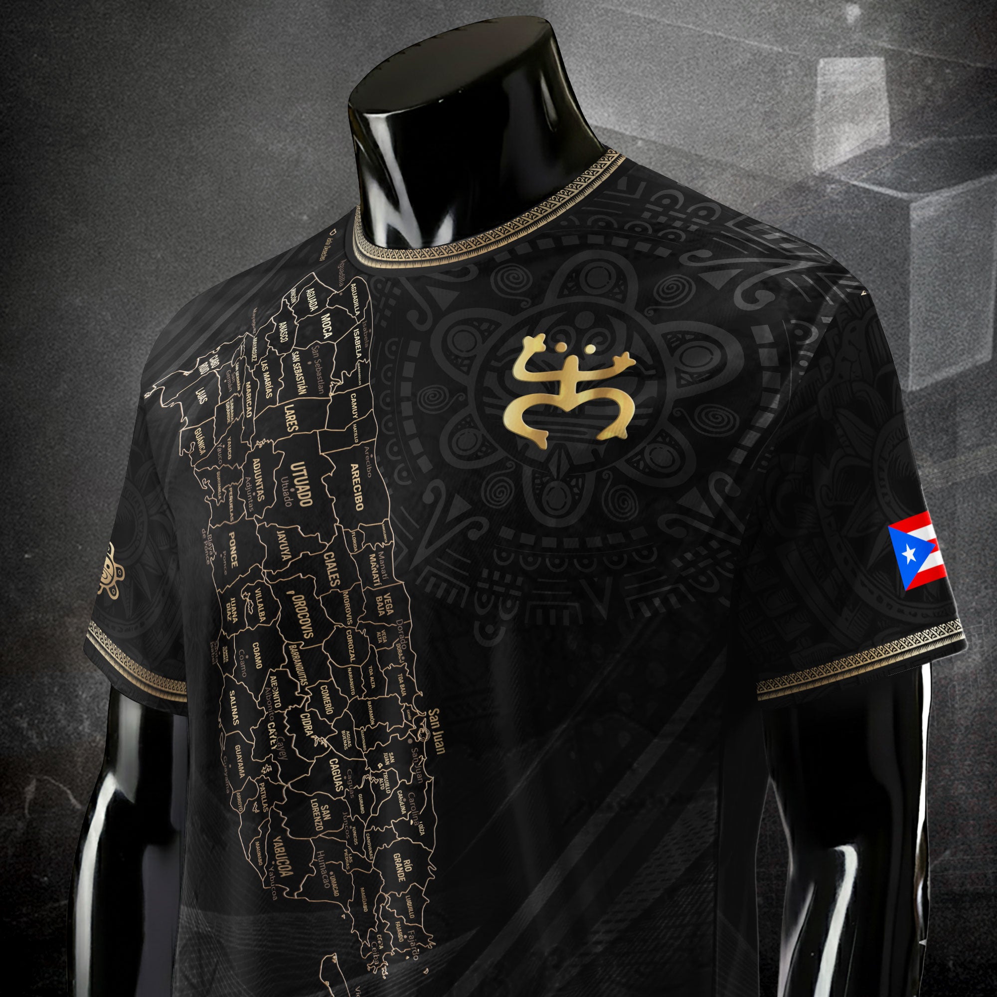 Puerto Rico Map Boricua Coqui Frog El Morro Gold Black Heritage Soccer Jersey