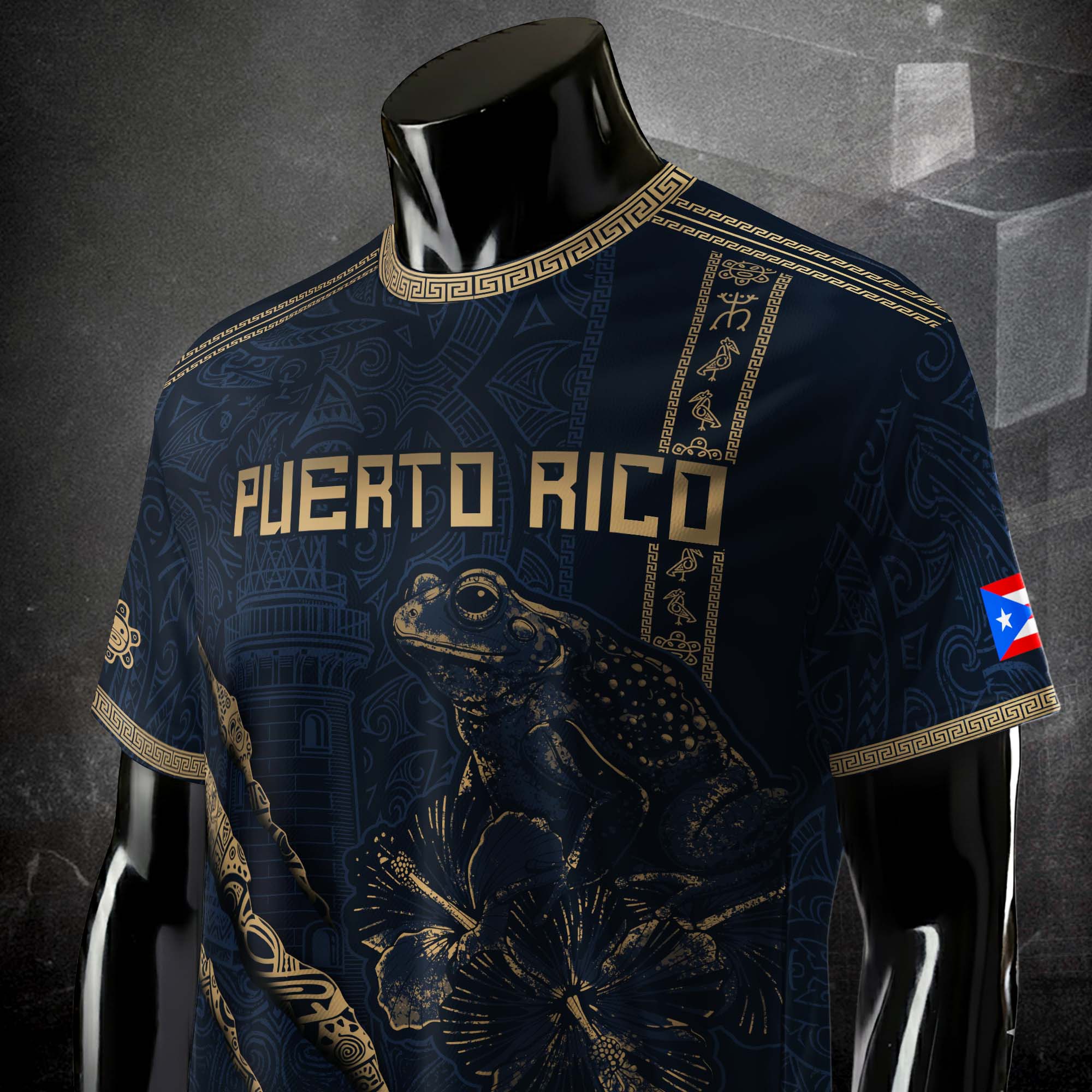 Puerto Rico Navy Gold Limited Edition Tribal Coqui Pattern Soccer Jersey