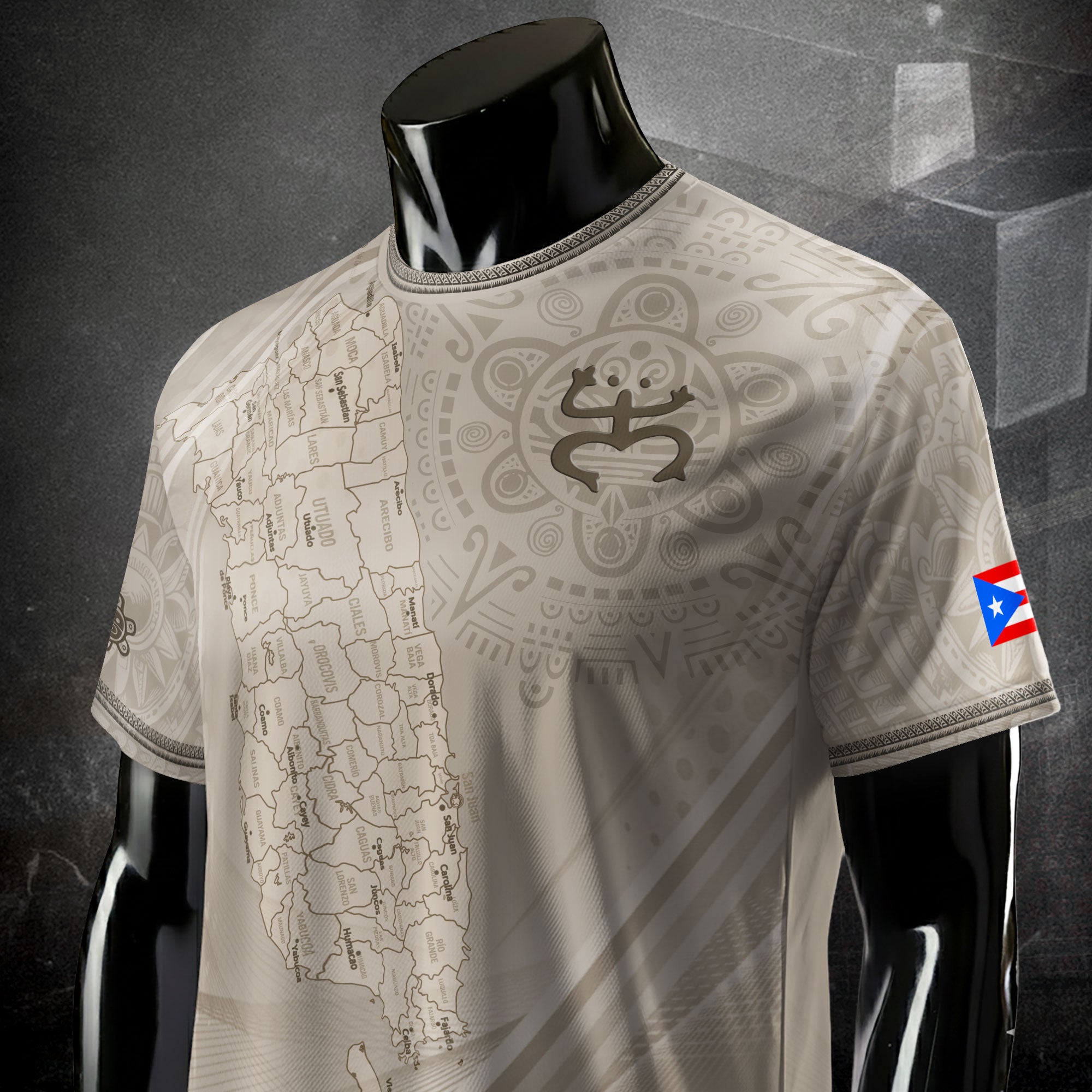 Puerto Rico Map Boricua Coqui Frog El Morro Taino Beige Pride Gift Soccer Jersey