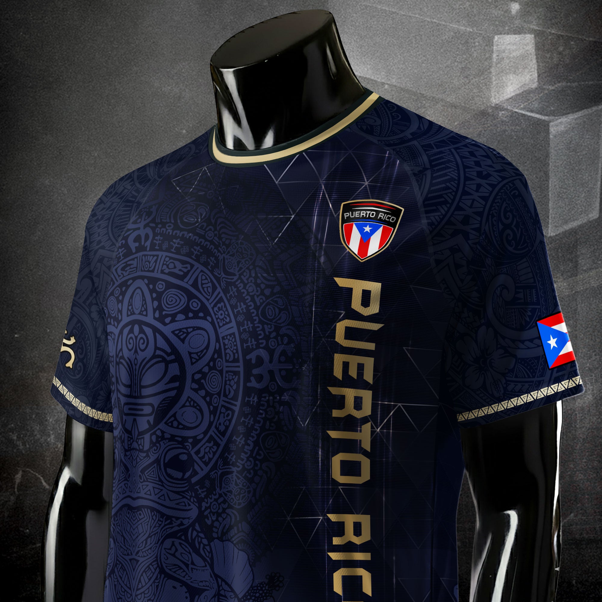 Puerto Rico Navy Gold Coqui Frog Floral Taino Sun National Heritage Soccer Jersey