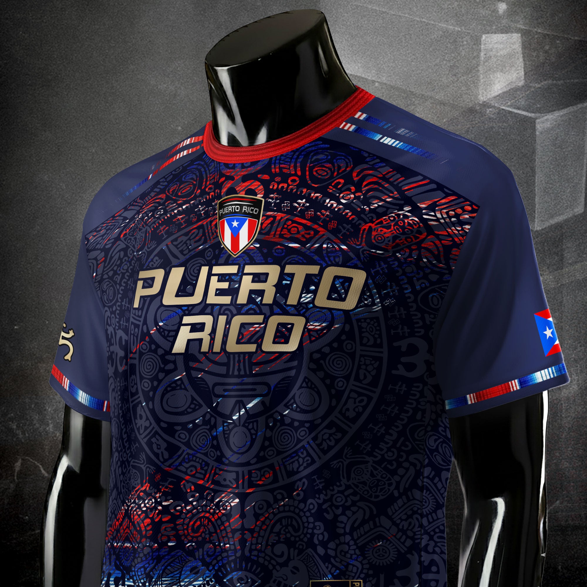 Puerto Rico Navy Red Blue Taino Sun National Heritage Boricua Pride Soccer Jersey