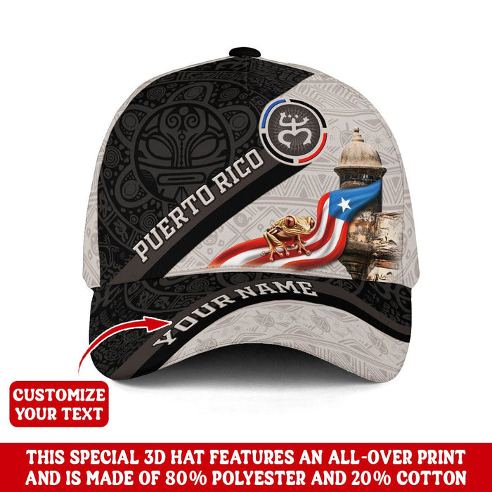 Custom Puerto Rico Baseball Caps with El Morro, Coqui Frog Taino Boricua, Personalized Puerto Rico Caps with 3D Hats Custom Name Style, Northryn Co.