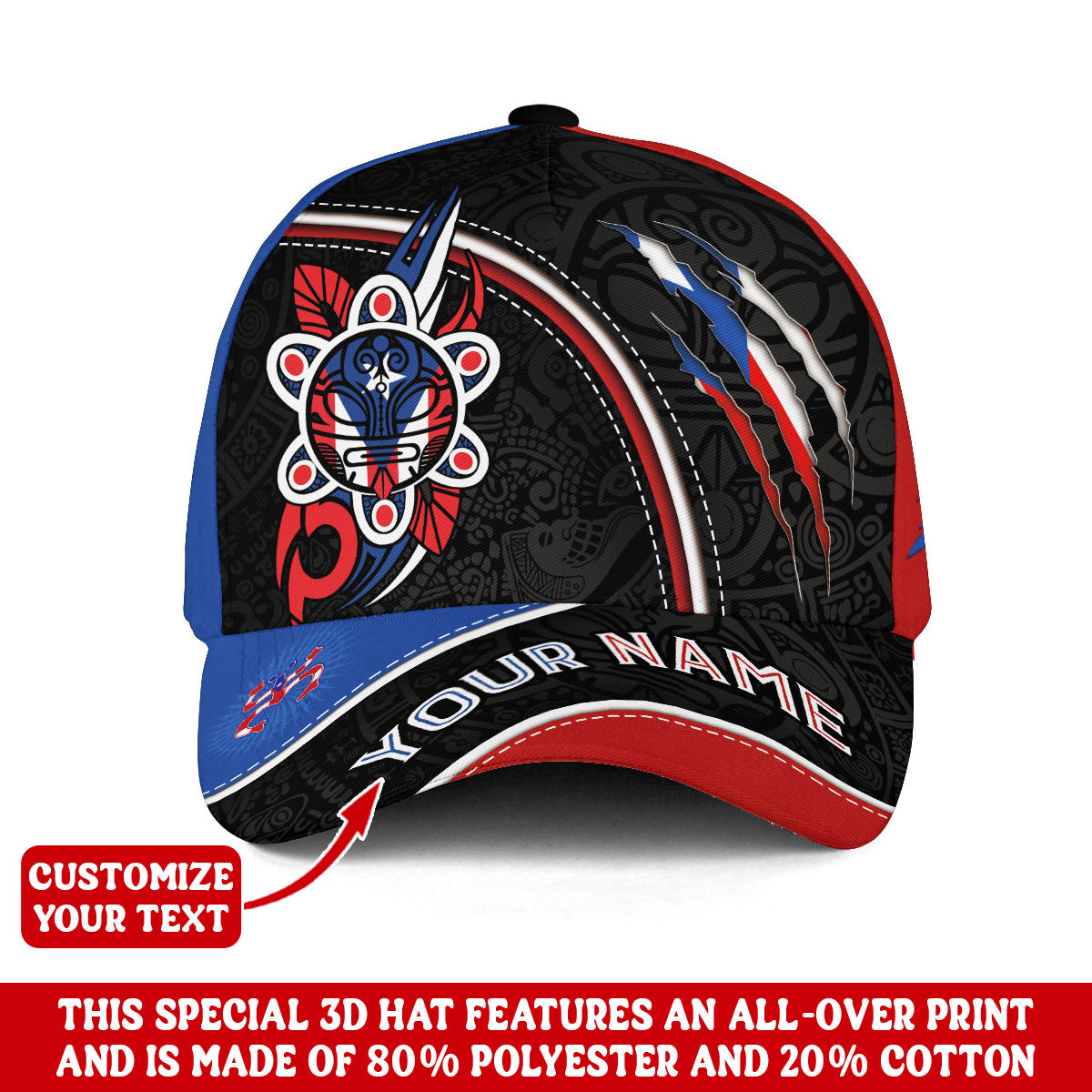 Puerto Rico Baseball Cap Taino Art Claw Mark Custom Name Boricua Pride Hat