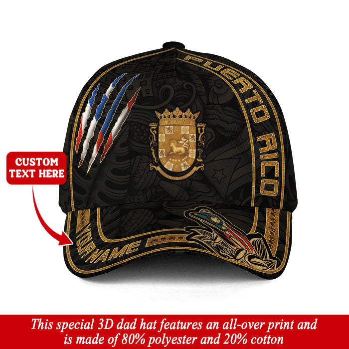 Custom Puerto Rico Baseball Caps with Boricua Coat of Arms, Coqui Frog, Personalized Puerto Rico Caps with 3D Hats Custom Name Character, Northryn Co.