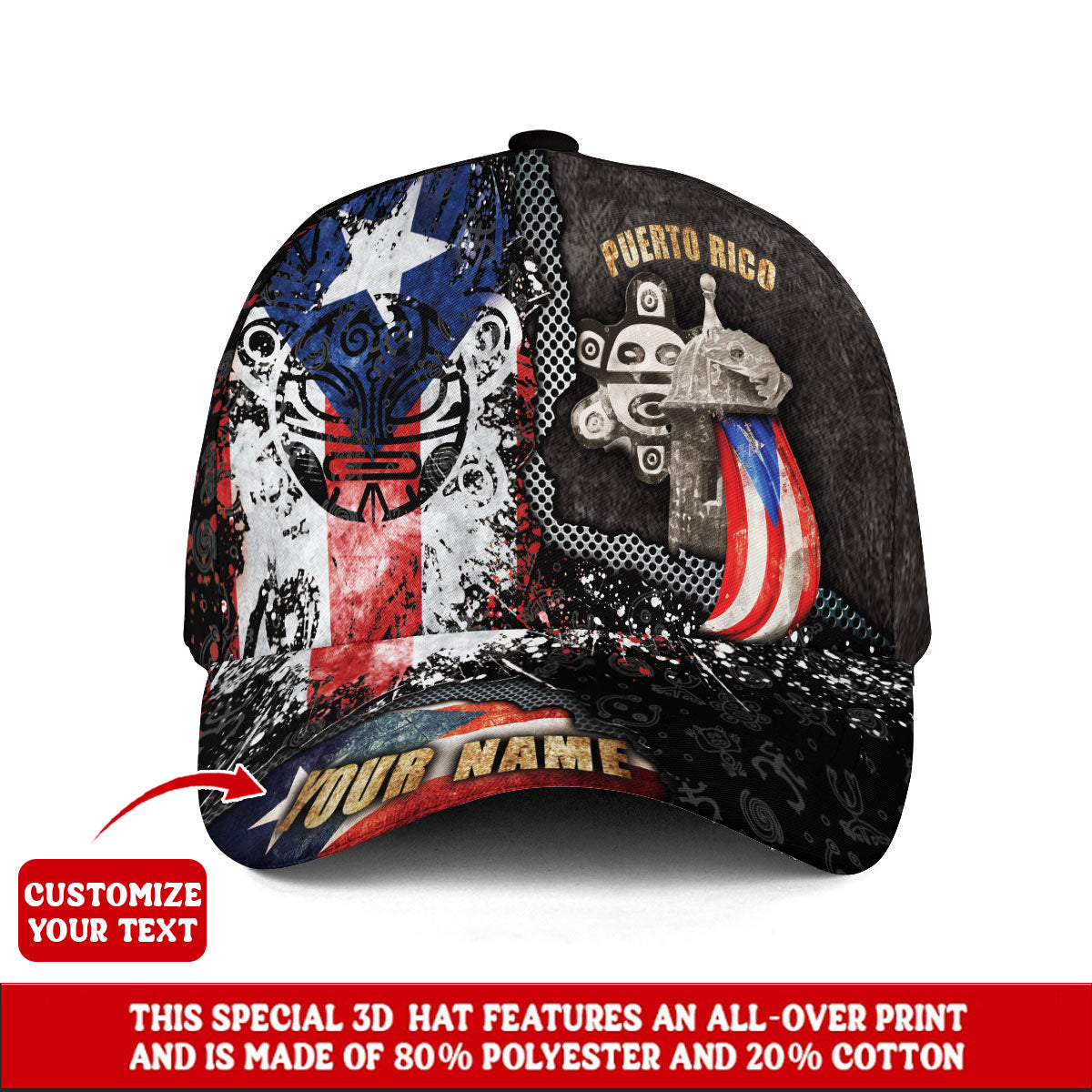 Puerto Rico Baseball Cap Taino Sun El Morro Flag Custom Name Boricua Heritage Hat