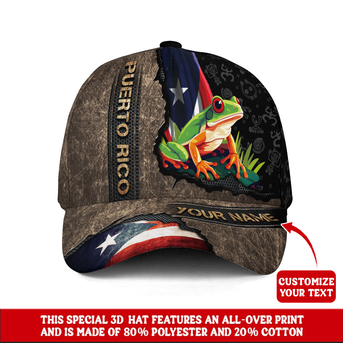 Puerto Rico Baseball Cap Taino Symbol Flag Custom Name Boricua Pride Hat