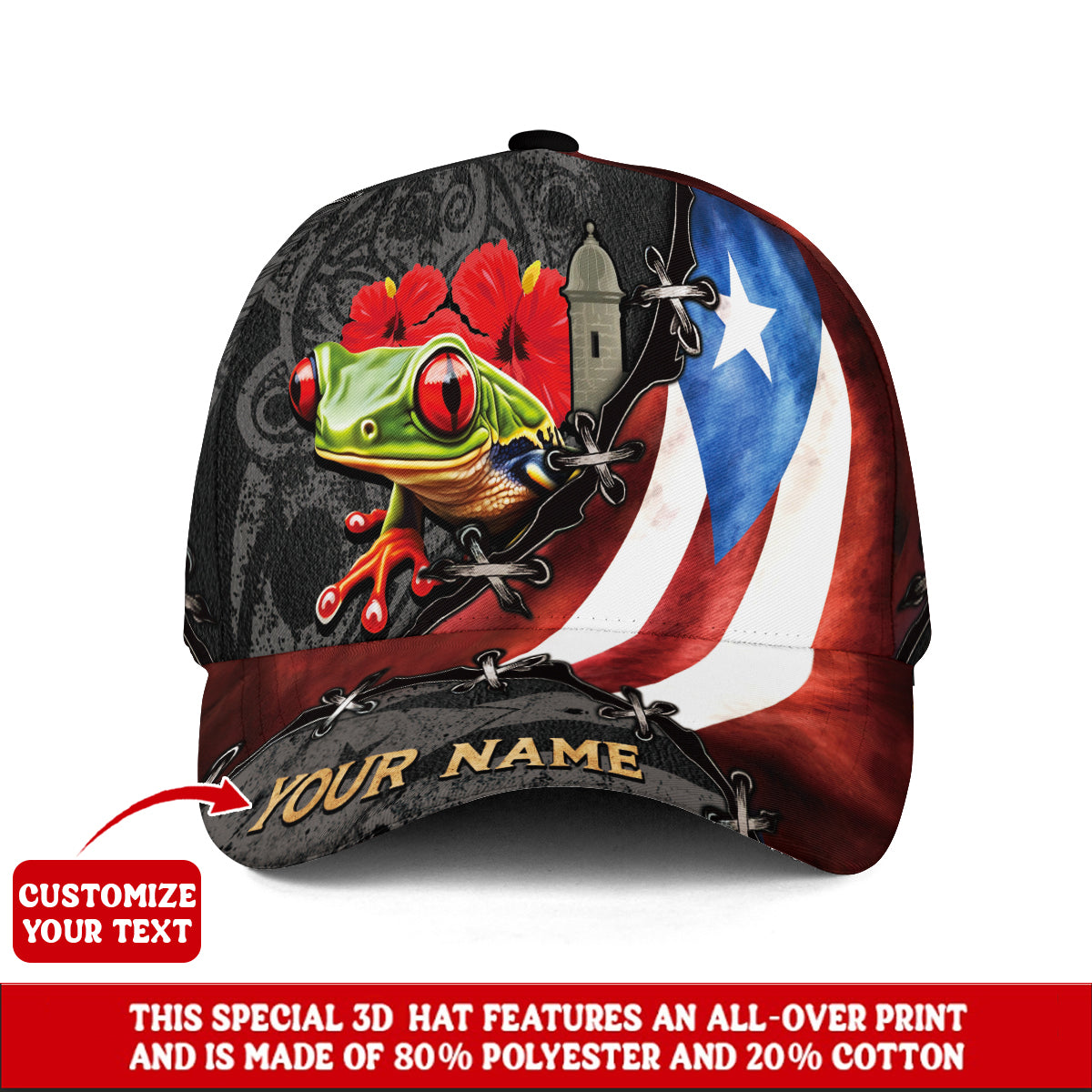 Puerto Rico Baseball Cap Coqui Frog Hibiscus Custom Name Puerto Rican Pride Hat