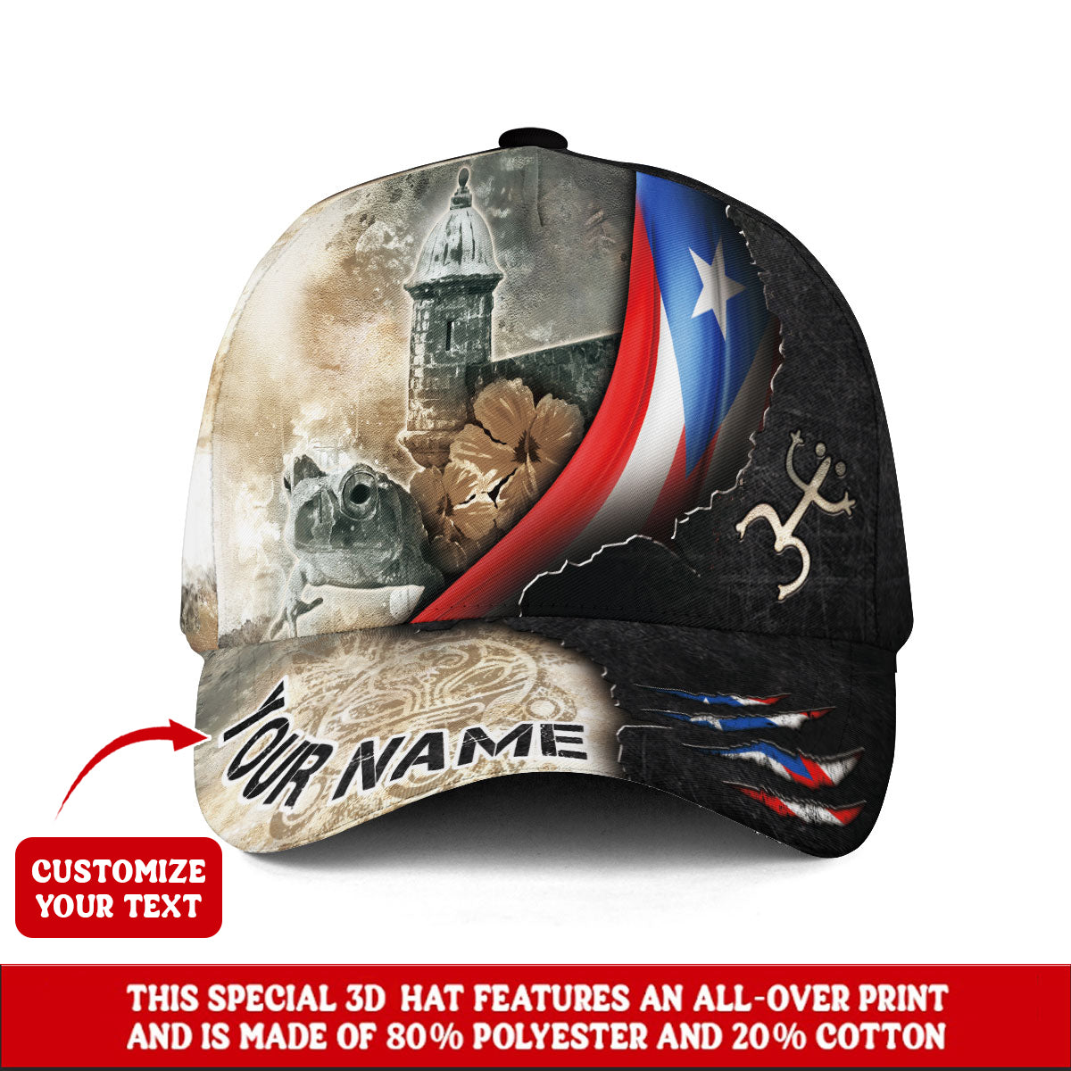 Puerto Rico Baseball Cap El Morro Taino Coqui Custom Name Boricua Heritage Hat