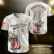 Puerto Rico Baseball Jersey in Heritage White for Men and Women, Beige Boricua Fortress Tribal Graphic, Bold Puerto Rico Shirts for Fans, Northryn Co.