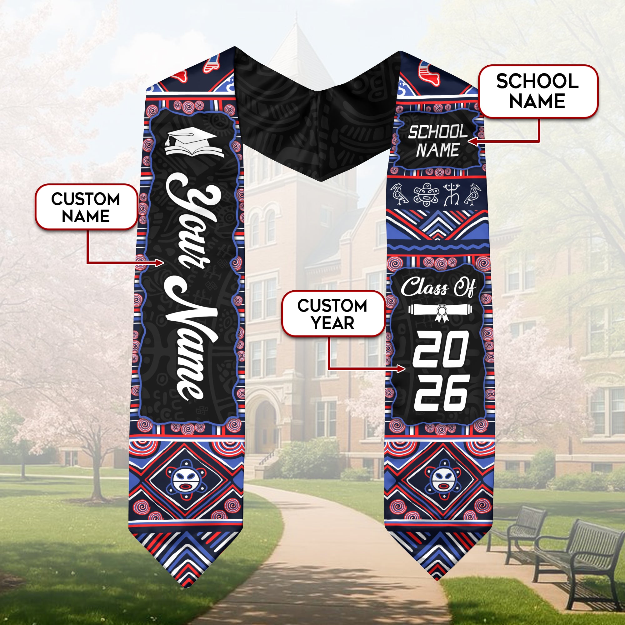 Personalized Puerto Rico Graduation Stole 2026 Taino Heritage Symbols Graduation Sash