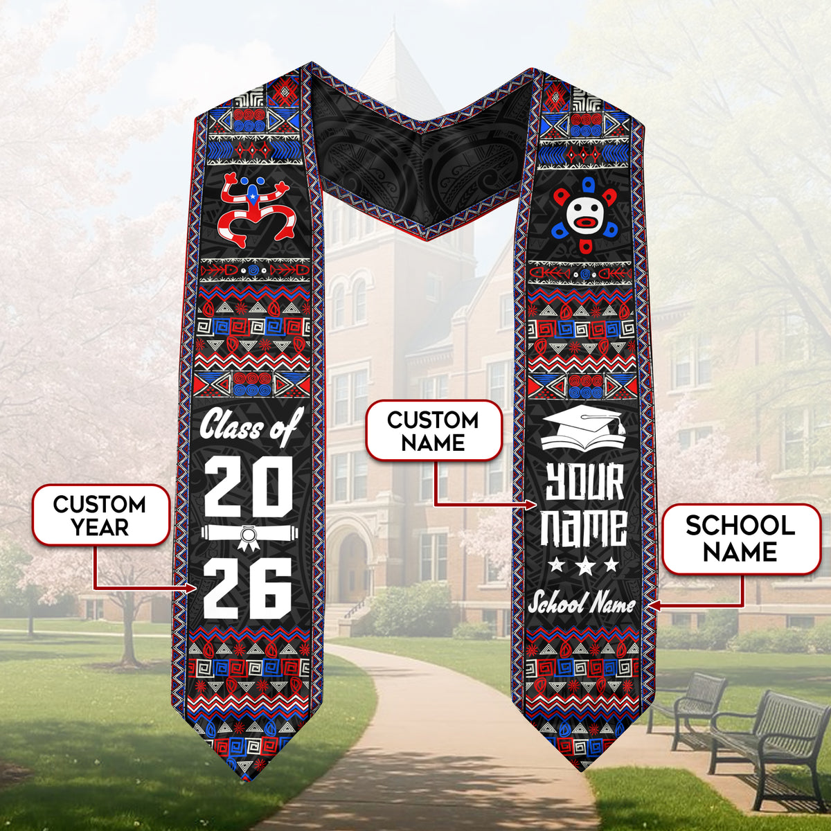 Custom Puerto Rico Graduation Stole 2026 Taino Heritage Coqui Frog Graduation Sash