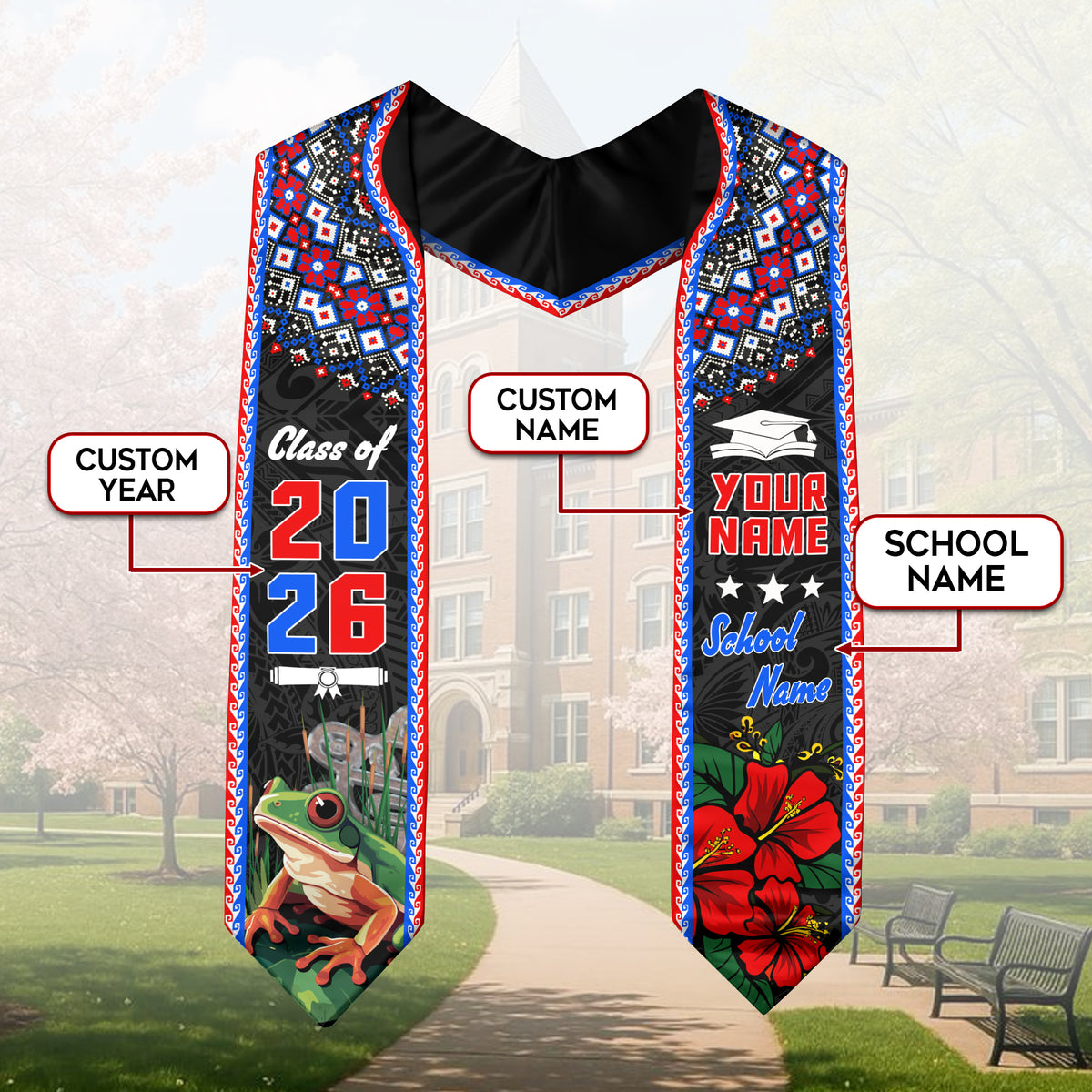 Custom Puerto Rico Graduation Stole 2026 Coqui Frog Heritage Puerto Ricans Graduation Sash