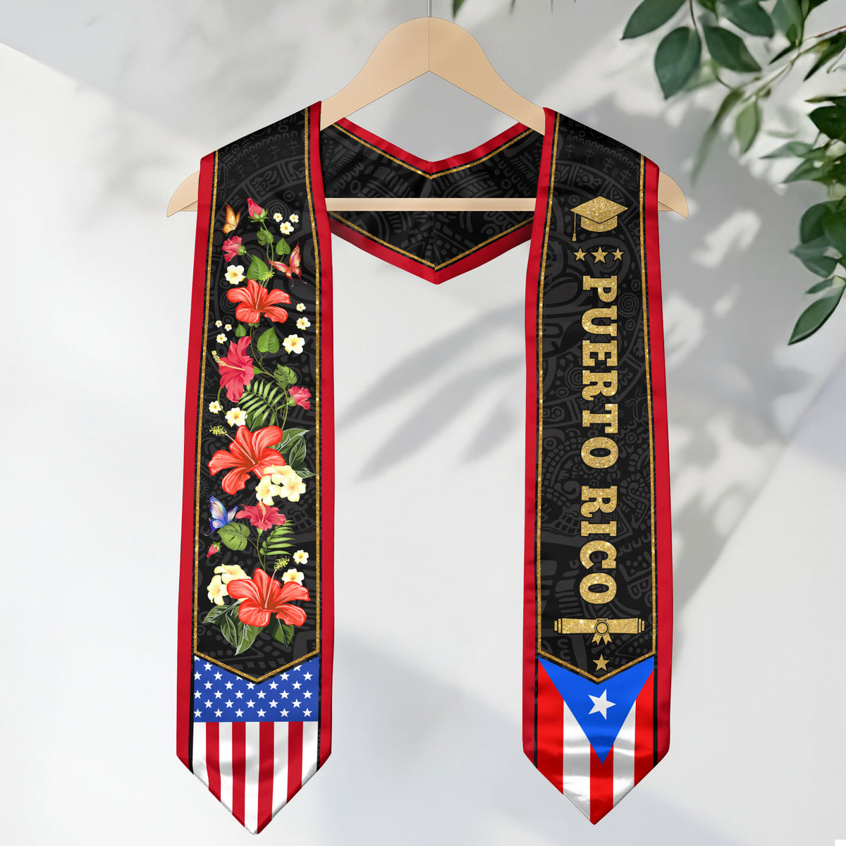 Puerto Rico USA Flag Hibiscus Floral Heritage Class of 2026 Graduation Sash Graduation Stole