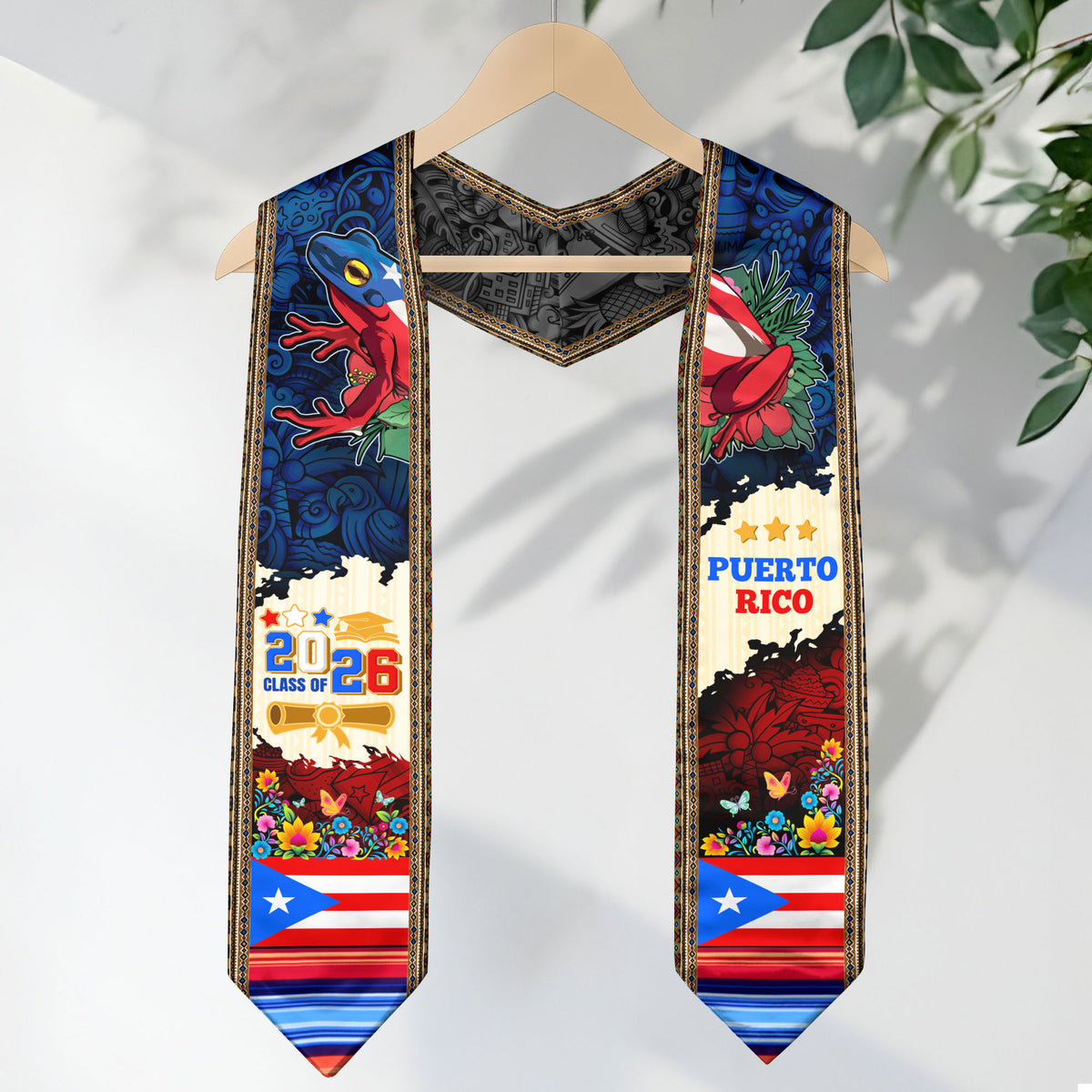 Puerto Rico Flag Coqui Frog Class of 2026 Heritage Culture Graduation Sash Graduation Stole