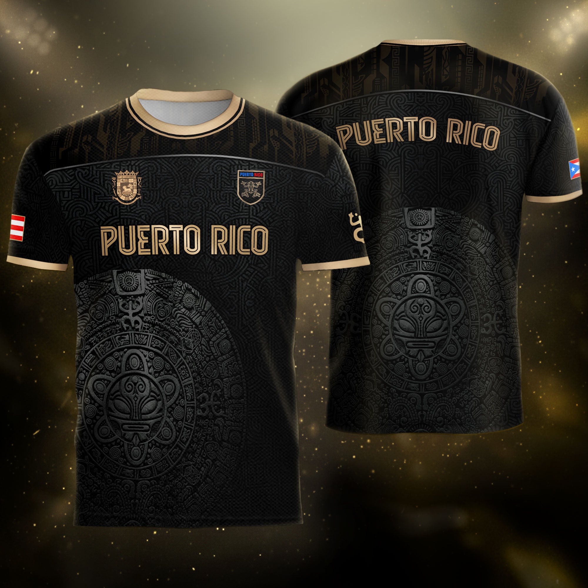 Camiseta de fútbol Puerto Rico Black Gold Taino Symbol Art National Heritage Boricua Pride