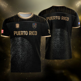 Taino Symbol Black Gold Puerto Rico Soccer Jersey for Men and Women, Art National Heritage, Top Puerto Rico Shirt and Puerto Rico Jersey, Northryn Co.