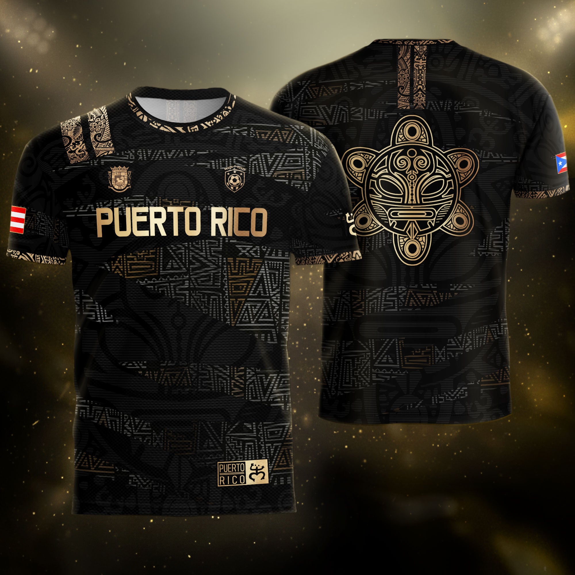 Puerto Rico Black Gold Full Tribal Pattern National Heritage Boricua Soccer Jersey