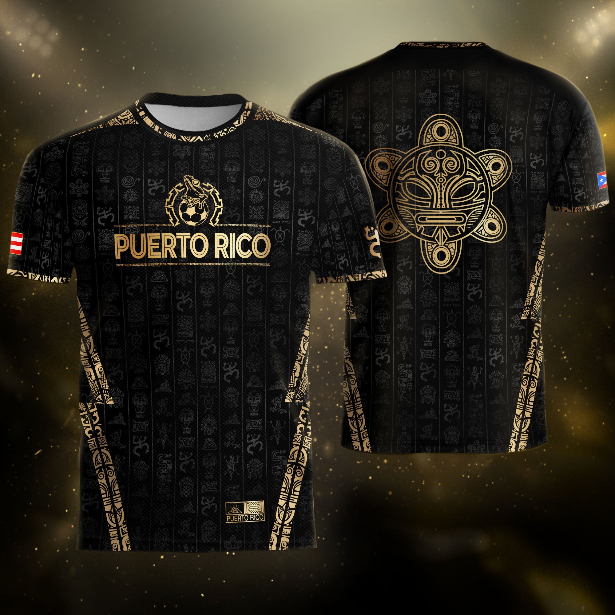 Puerto Rico Black Gold Taino Sun National Heritage Boricua Pride Soccer Jersey
