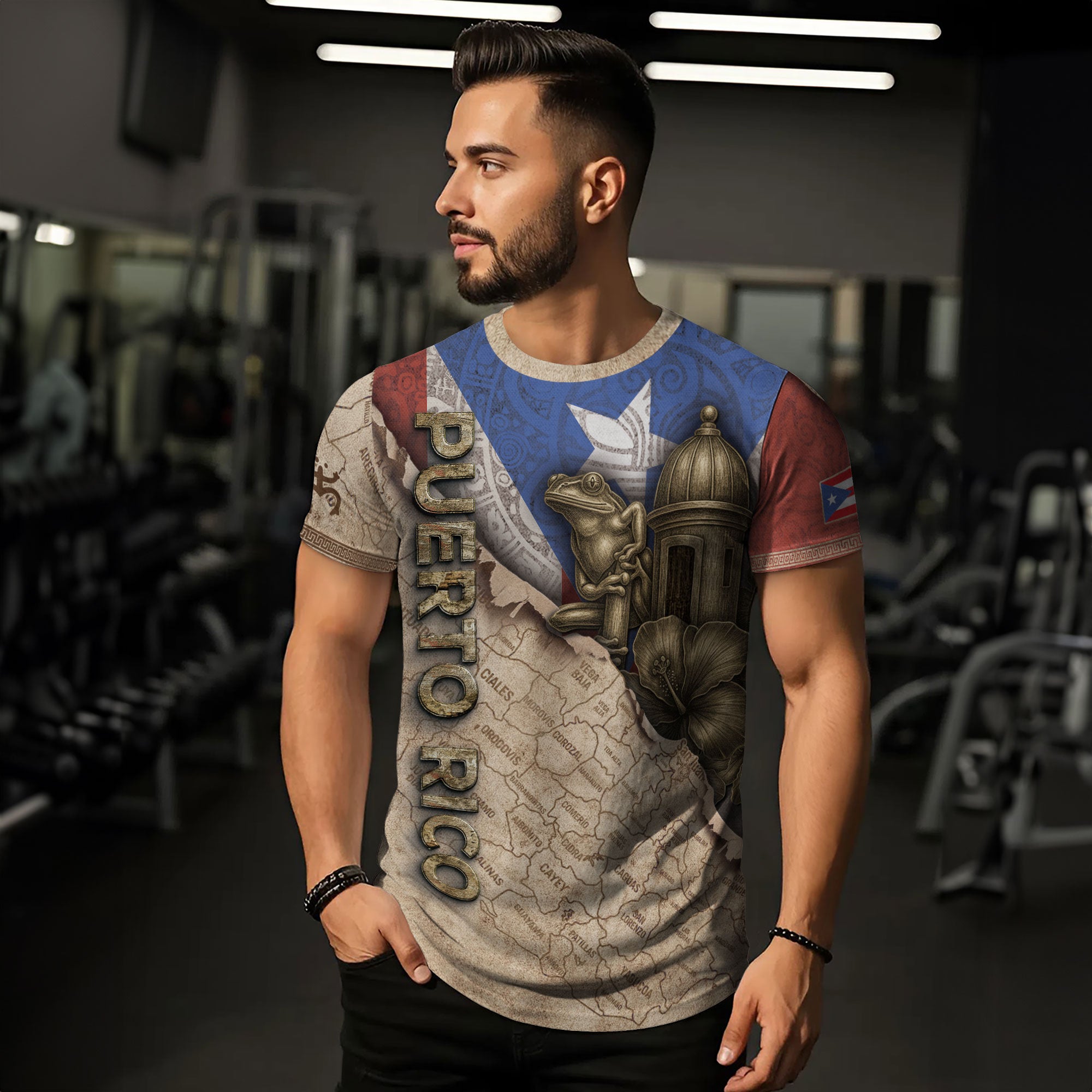 Puerto Rico Map Coqui Frog Hibiscus Garita Heritage Pride Boricua Spirit Shirt