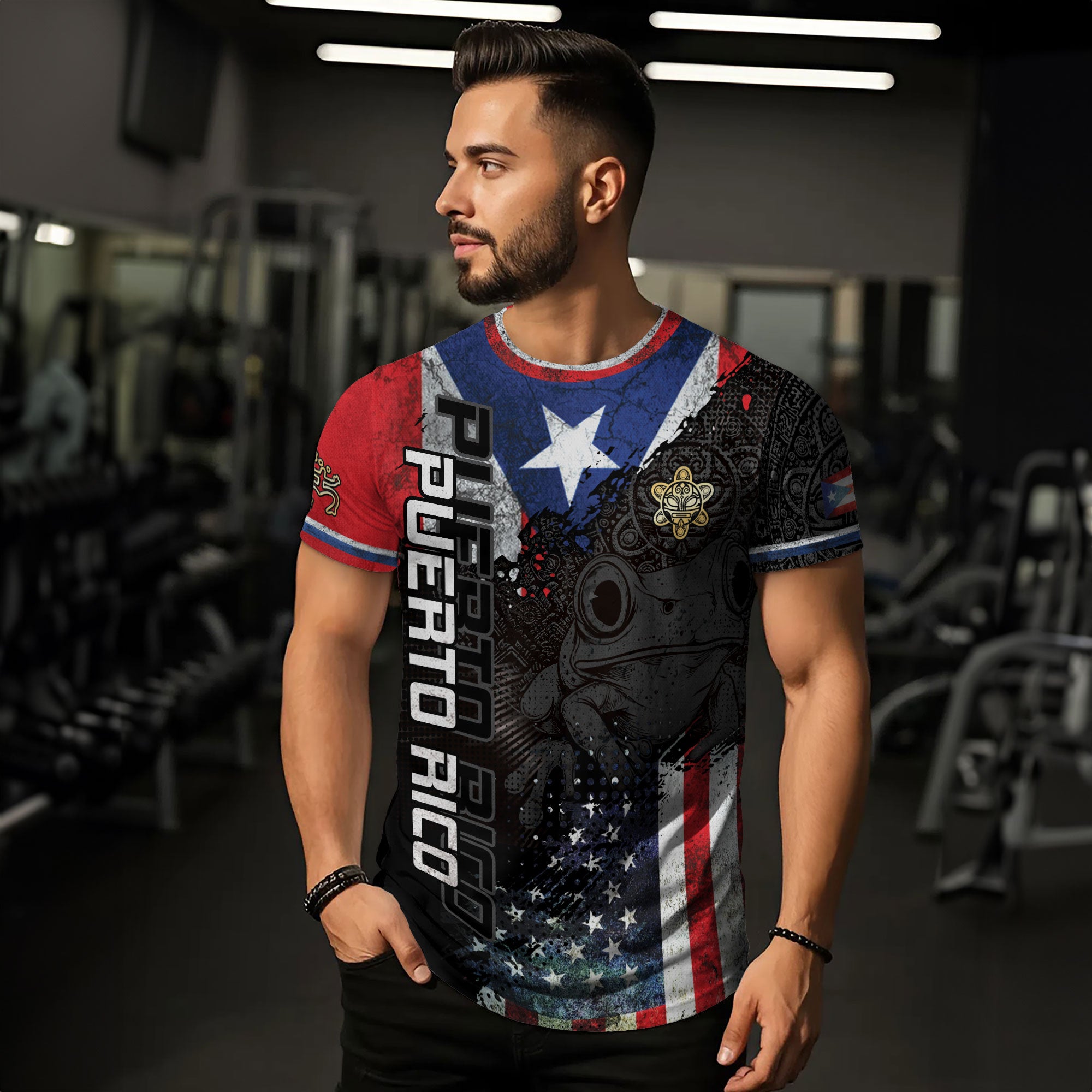 Puerto Rico USA Flag Coqui Frog Taino Heritage Pride American Roots Boricua Shirt