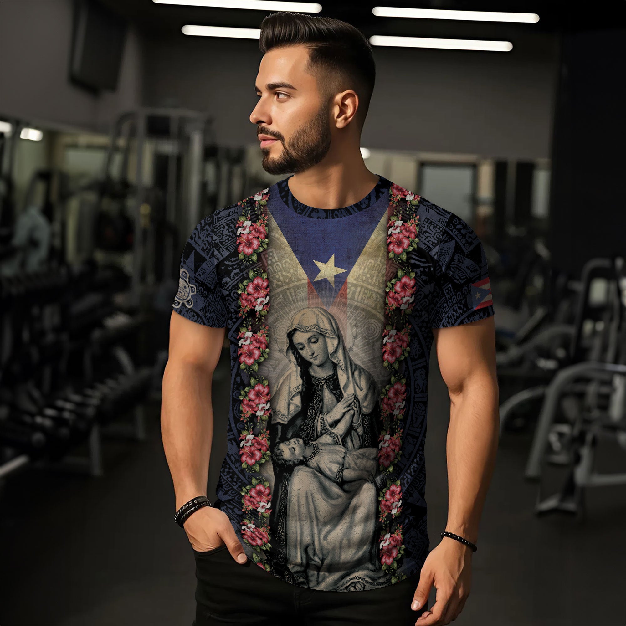 Puerto Rico Virgin Mary Hibiscus Taino Heritage Pride Religious Catholic Shirt