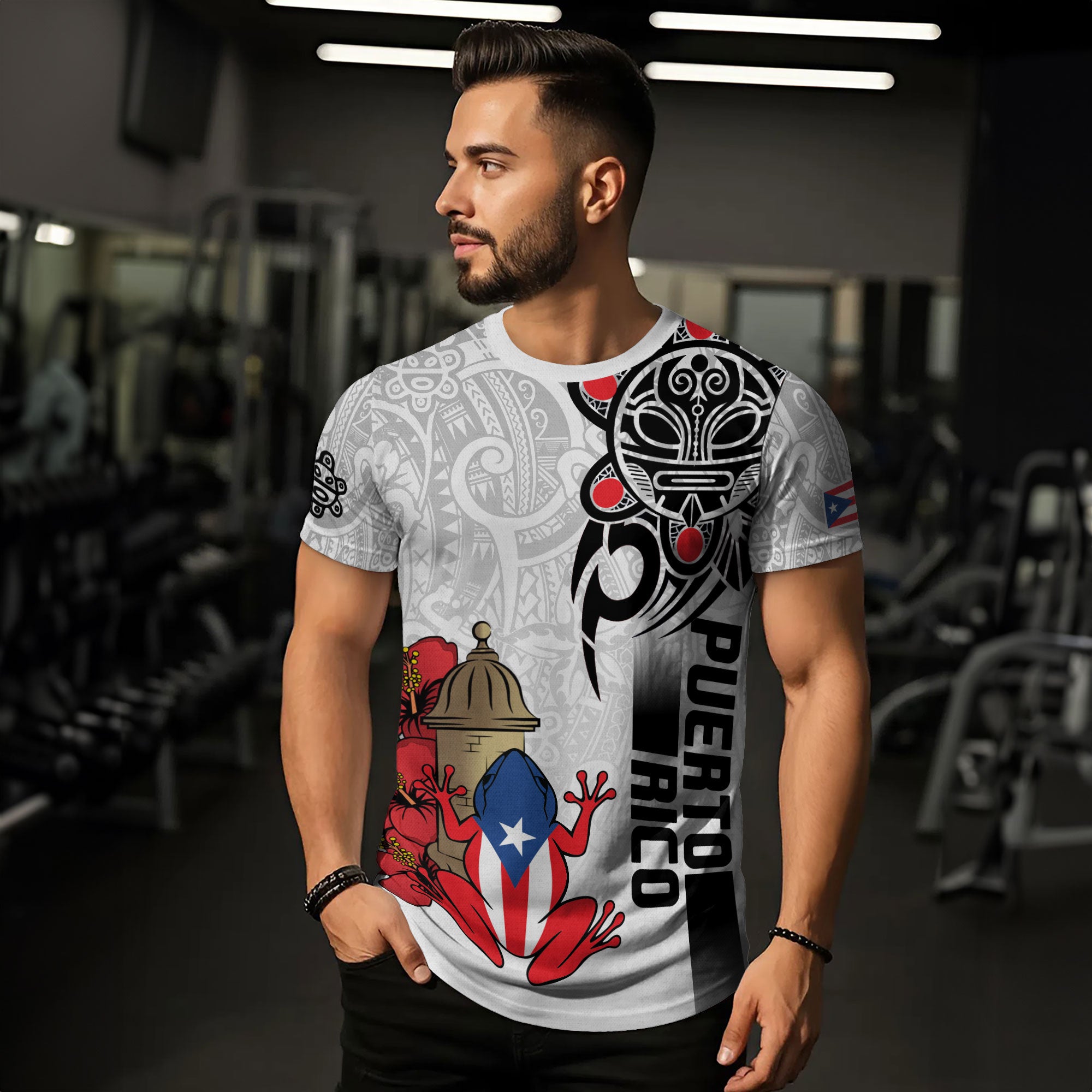 Puerto Rico Coqui Rana Taino Art Garita Hibiscus Heritage Pride Boricua Camisa
