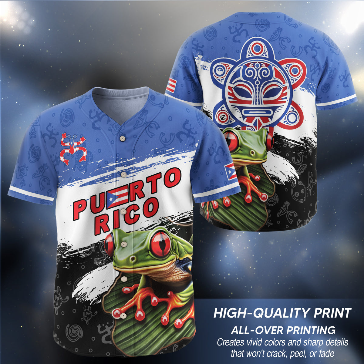 Puerto Rico Coqui Frog Tropical Boricua Tribal Graphic Puerto Rico Baseball Jersey