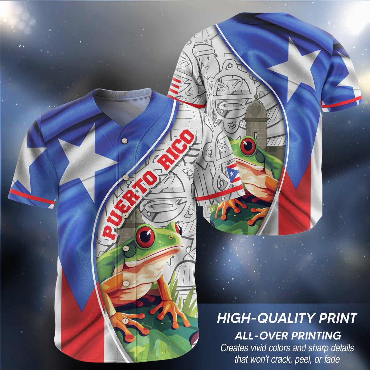 Puerto Rico Boricua Flag Coqui Frog Heritage Tropical Graphic Baseball Jersey