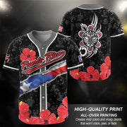 Boricua Red Puerto Rico Baseball Jersey for Men and Women, Hibiscus Floral Flag Taino Heritage, Puerto Rico Shirts for Bold Island Style, Northryn Co.