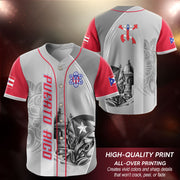 Boricua Gray Red Puerto Rico Baseball Jersey for Men and Women, Fortress Coqui Frog Taino Heritage, Puerto Rico Shirts for Island Style, Northryn Co.