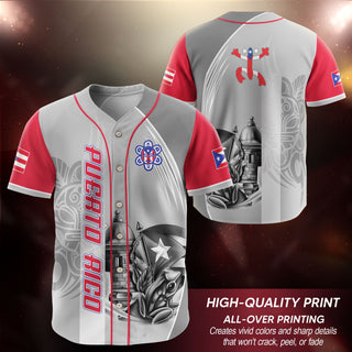 Boricua Gray Red Puerto Rico Baseball Jersey for Men and Women, Fortress Coqui Frog Taino Heritage, Puerto Rico Shirts for Island Style, Northryn Co.