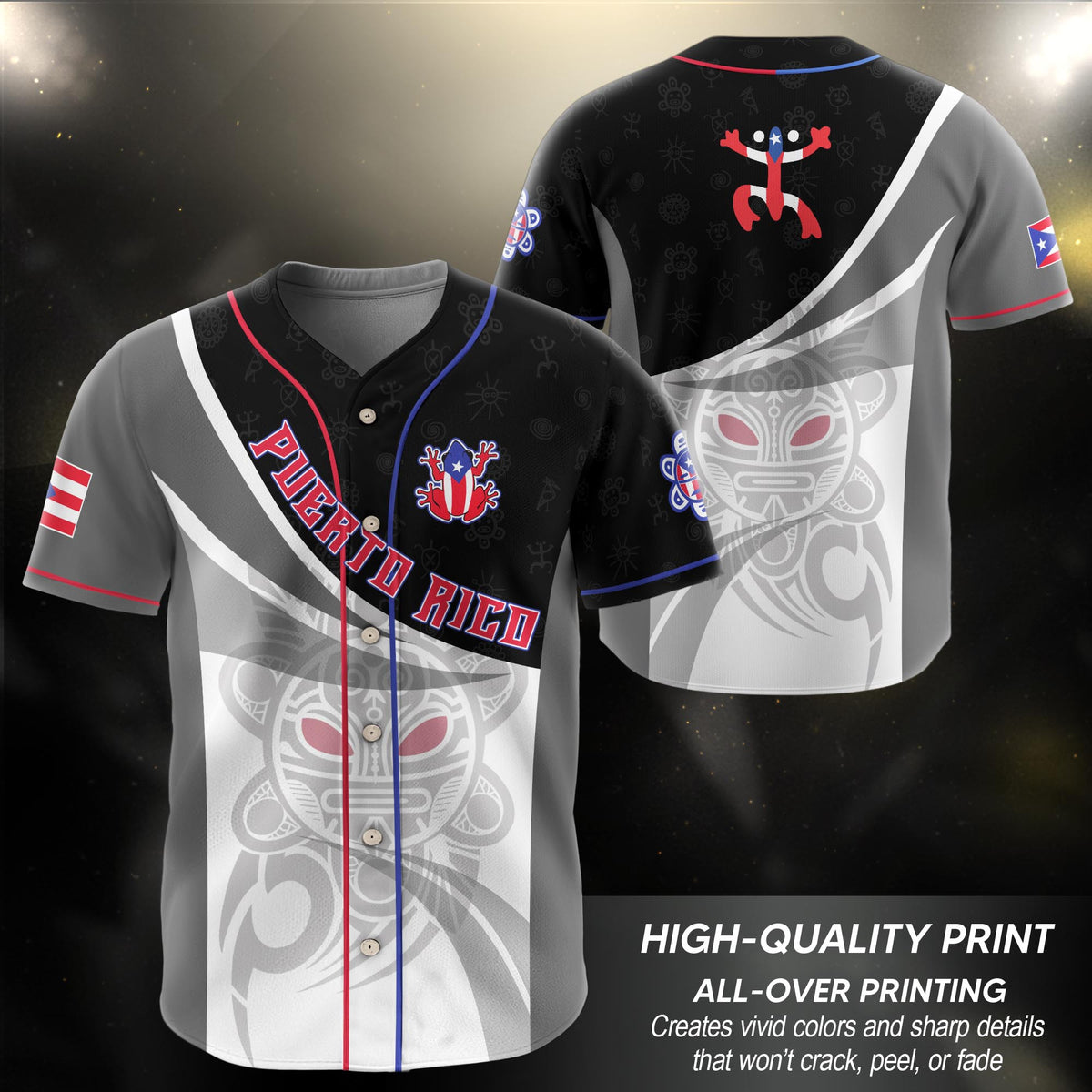 Puerto Rico Boricua Gray Red Fortress Coqui Frog Heritage Graphic Baseball Jersey