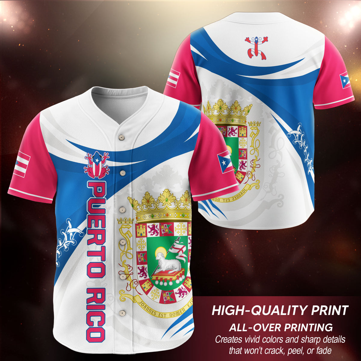 Puerto Rico Boricua White Royal Coat Of Arms Flag Heritage Graphic Baseball Jersey