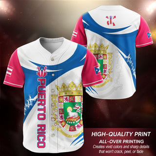 Boricua White Royal Puerto Rico Baseball Jersey for Men and Women, Coat of Arms Flag Heritage Graphic, Bold Puerto Rico Shirts for Fans, Northryn Co.