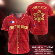 Boricua Red Gold Puerto Rico Baseball Jersey for Men and Women, Taino Sun National Heritage Graphic, Puerto Rico Shirts for Island Style, Northryn Co.