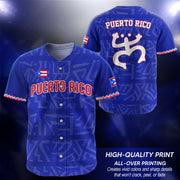 Puerto Rico Baseball Jersey in Boricua Navy for Men and Women, Royal Blue Taino Pattern Coqui Frog, Puerto Rico Shirts for Island Style, Northryn Co.