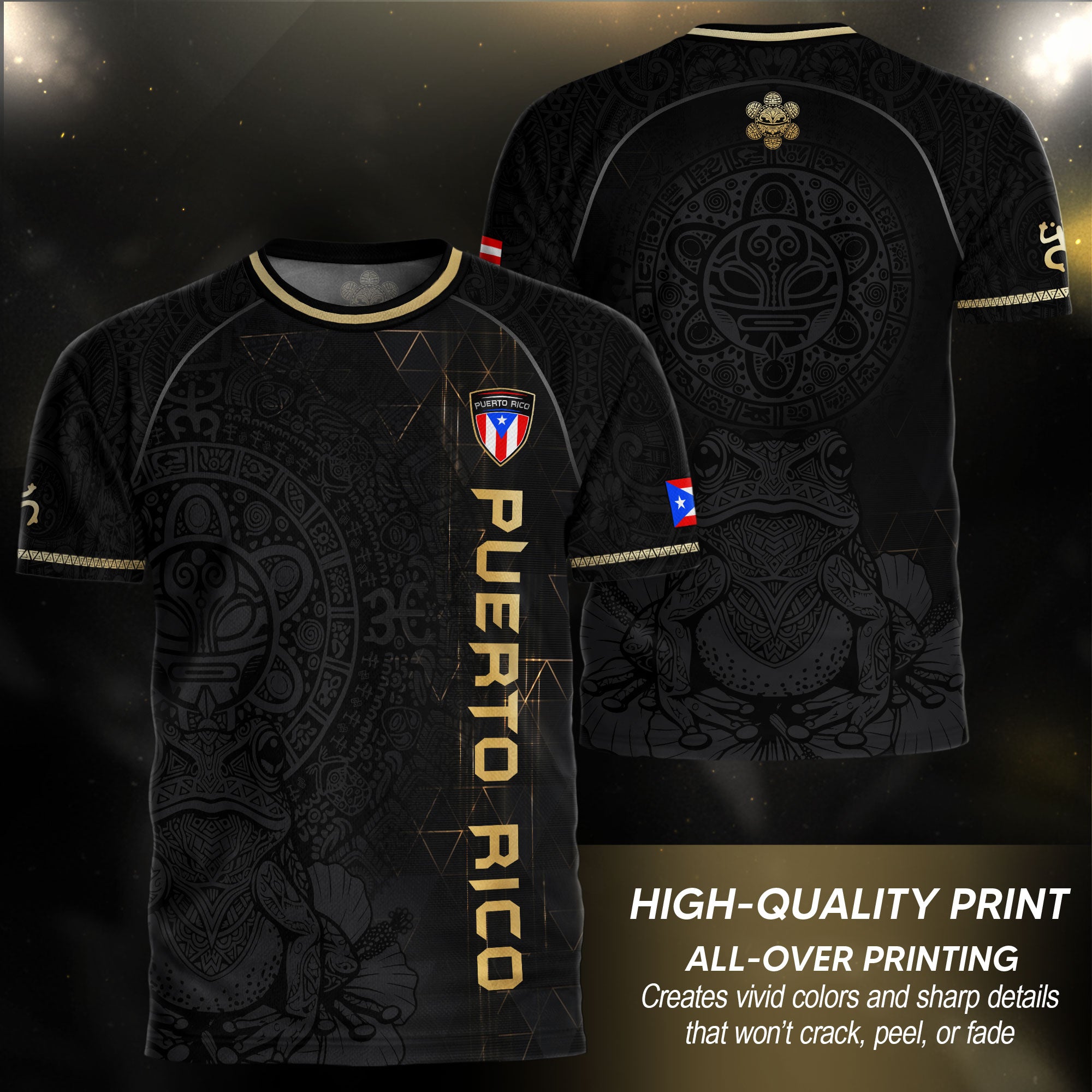 Camiseta de fútbol con máscara taína boricua azul marino de Puerto Rico, bandera tribal, orgullo nacional