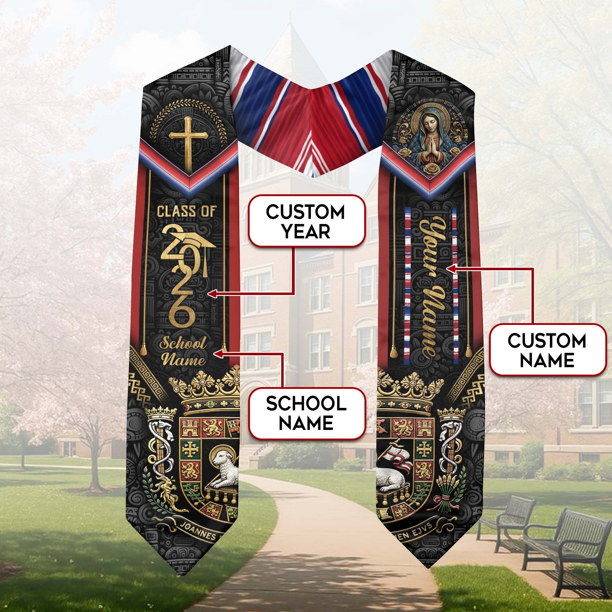 Puerto Rico Stole 2026 - Personalized Graduation Sash with Coat of Arms Emblem