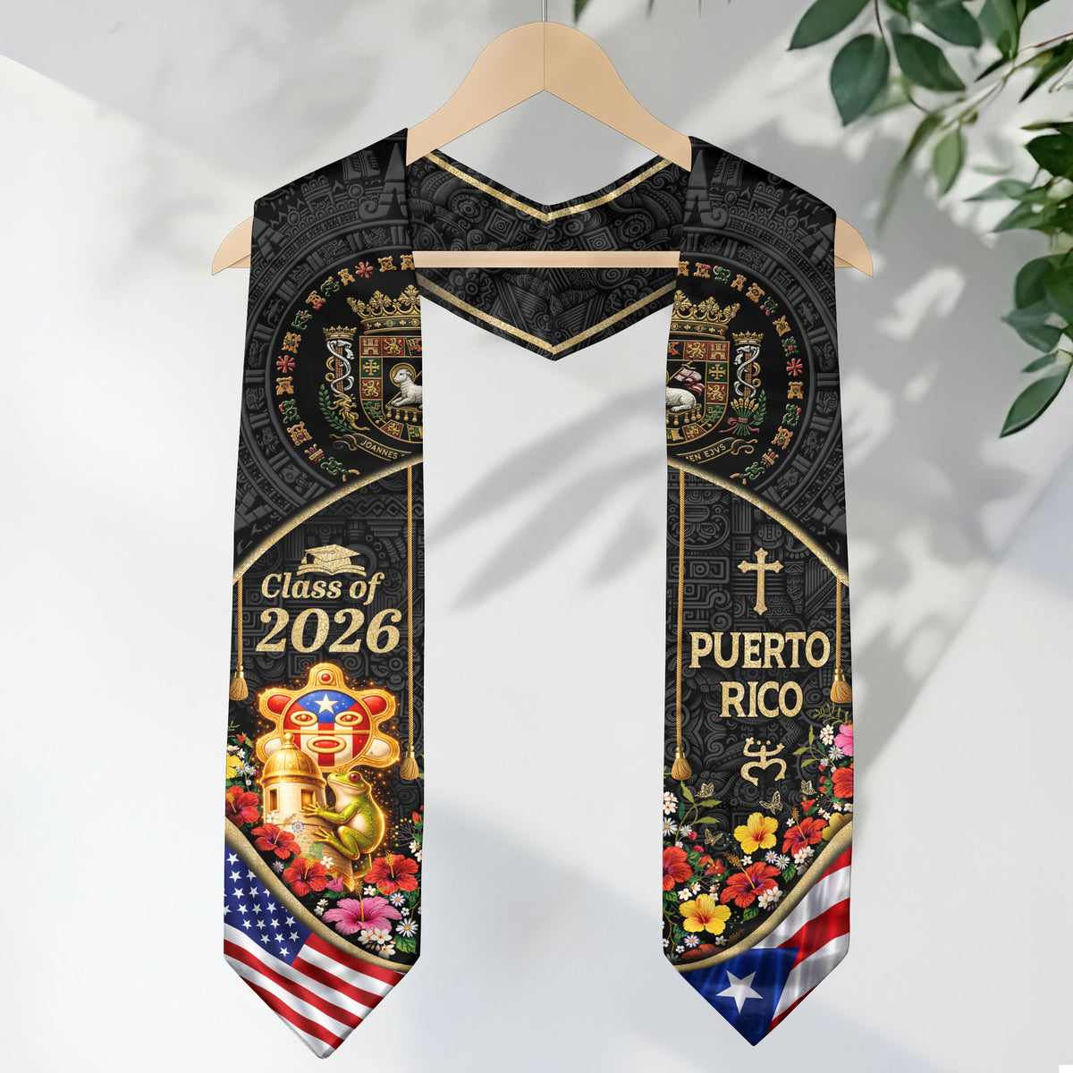 Puerto Rico Graduation Stole 2026 Coqui Taino Sun Garita PR US Flag Sash