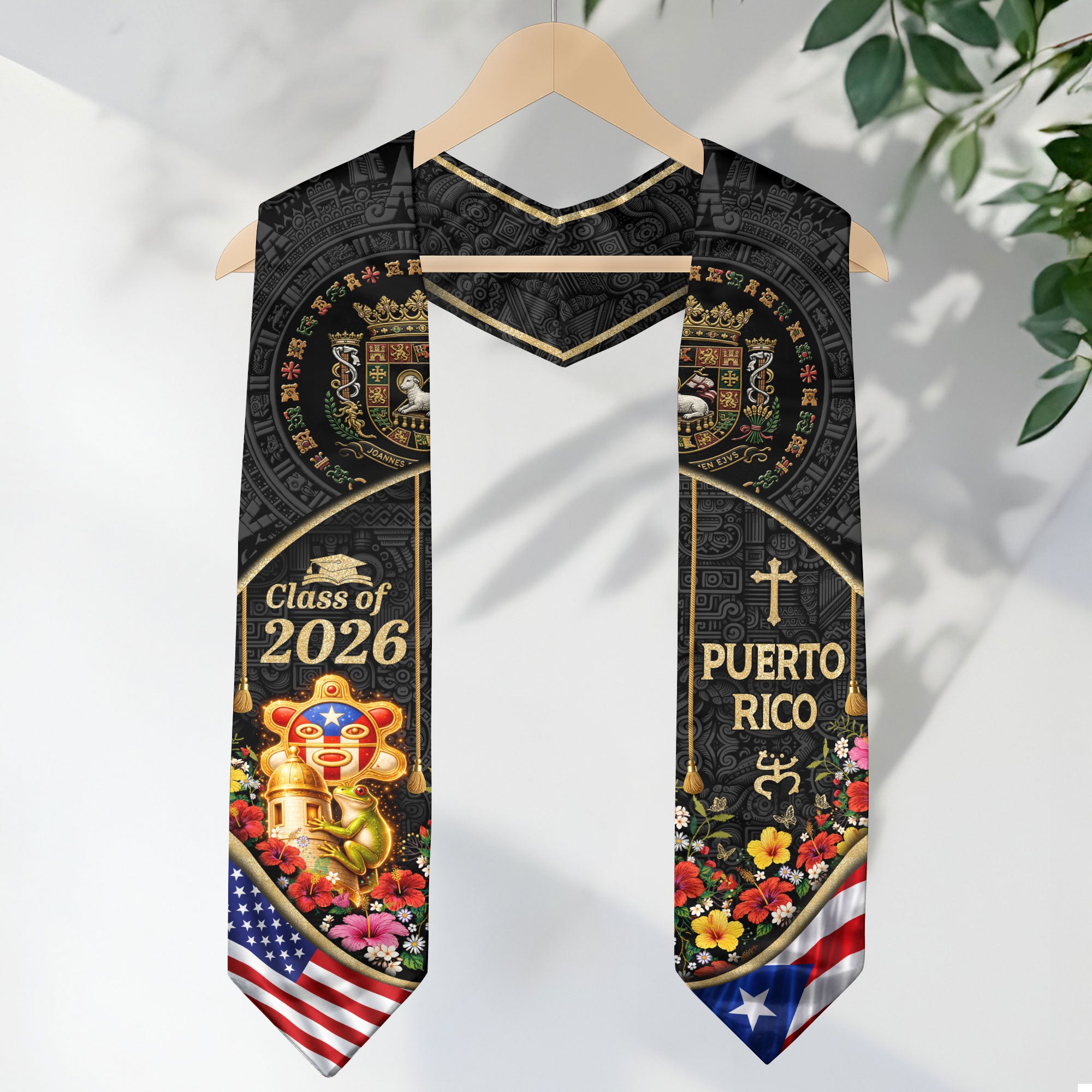 Puerto Rico Graduation Stole 2026 Coqui Taino Sun Garita PR US Flag Sash