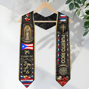 Puerto Rico Graduation Stole 2026 Virgin Mary Cross PR Flag Gold Glitter Sash