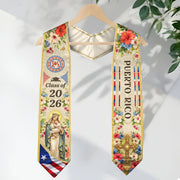 Puerto Rico Graduation Stole 2026 Virgin Mary Ivory Hibiscus PR Flag Sash