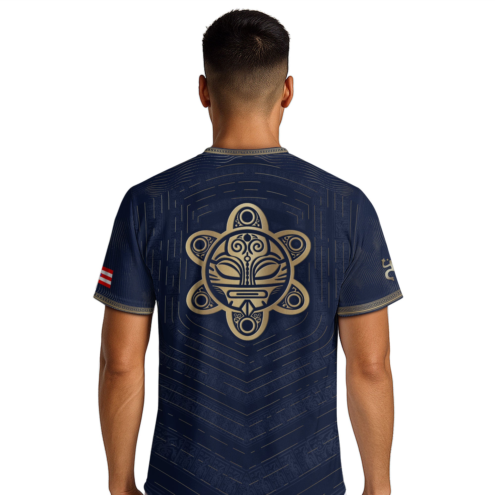 Puerto Rico Boricua Coqui Frog Taino Tribal National Soccer Jersey Navy Gold