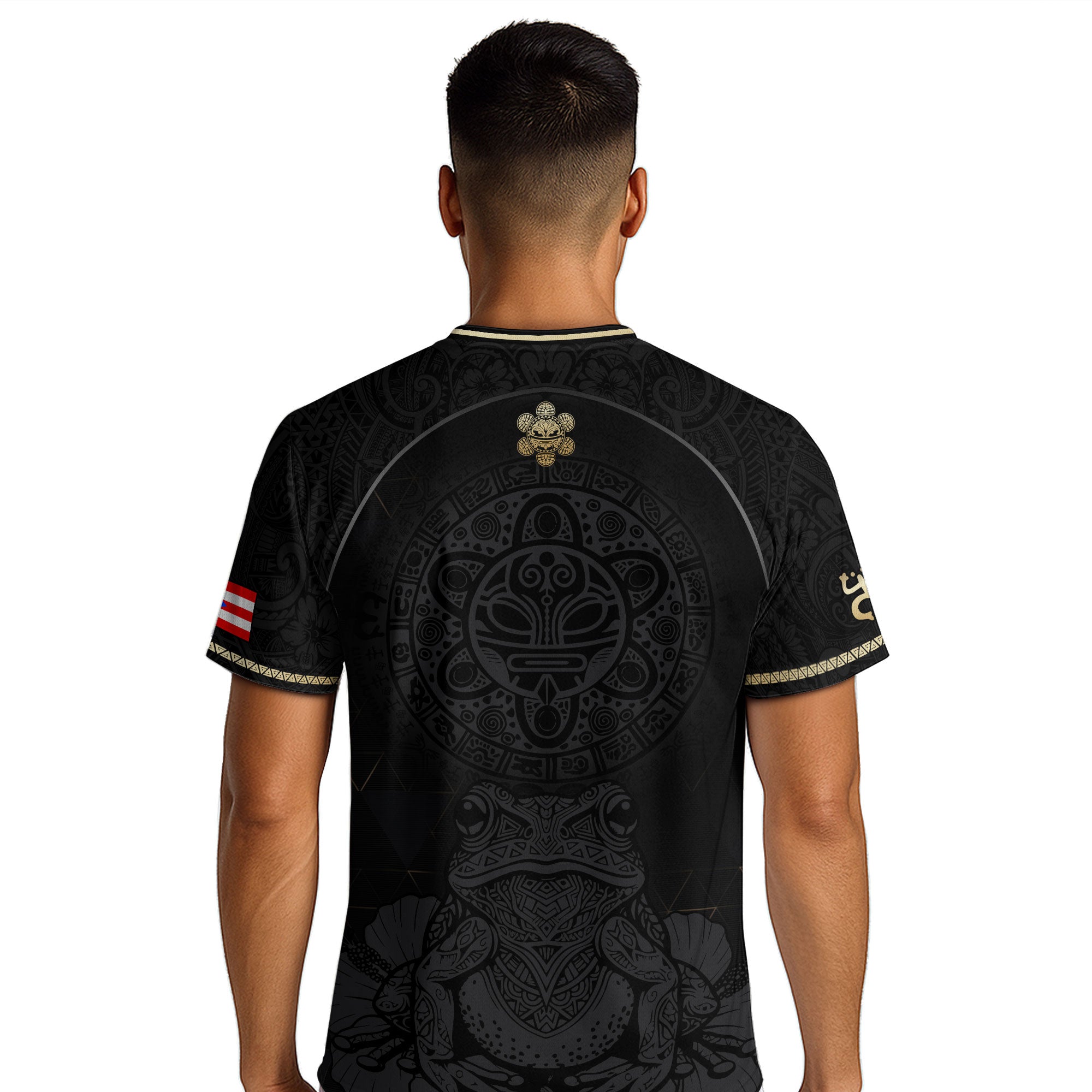 Camiseta de fútbol con máscara taína boricua azul marino de Puerto Rico, bandera tribal, orgullo nacional
