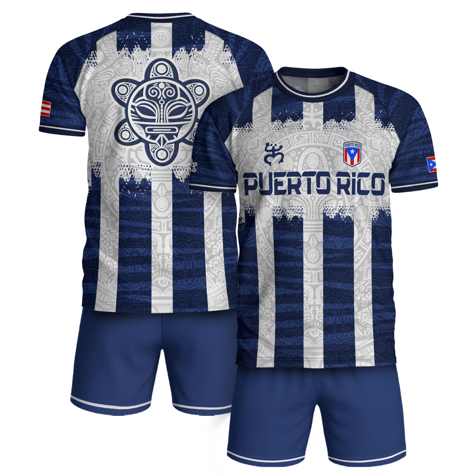 Puerto Rico Boricua Coqui Frog Taino Tribal National Soccer Jersey White Navy