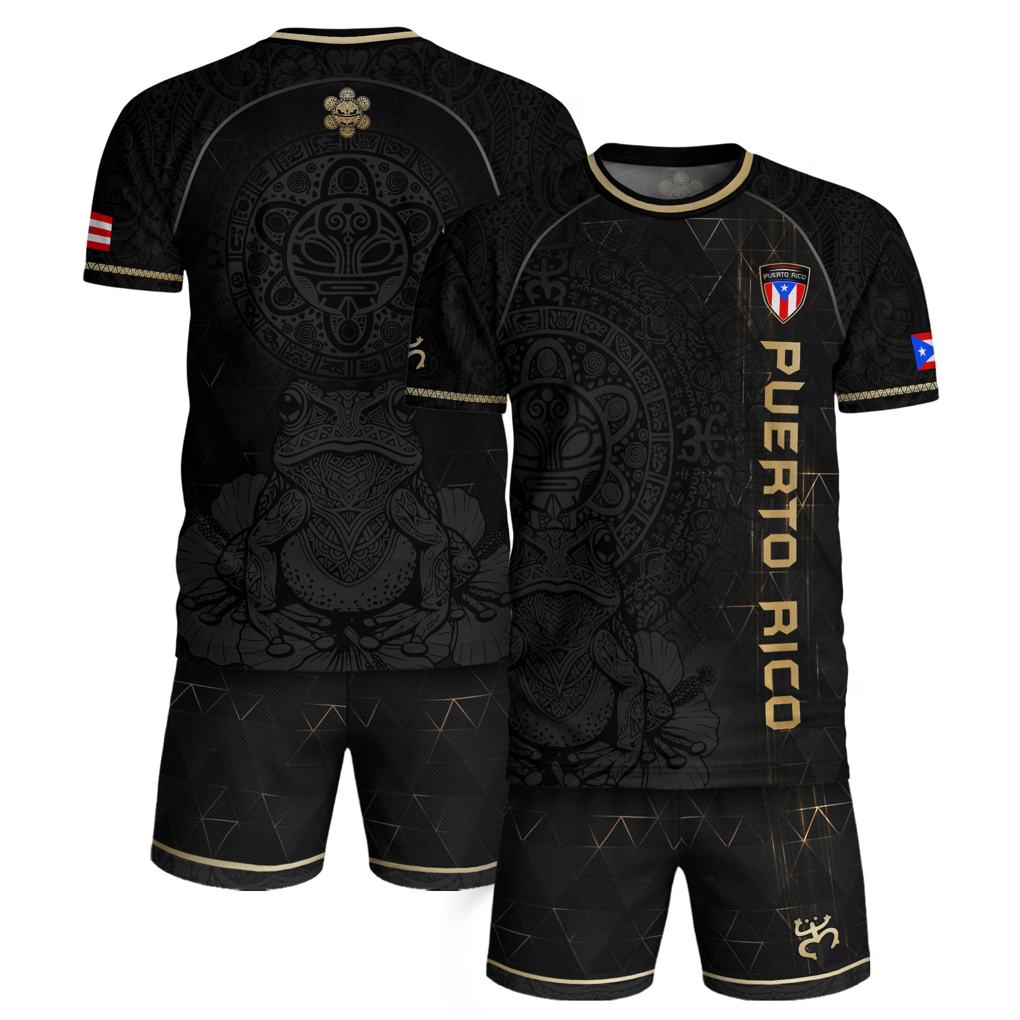 Camiseta de fútbol con máscara taína boricua azul marino de Puerto Rico, bandera tribal, orgullo nacional