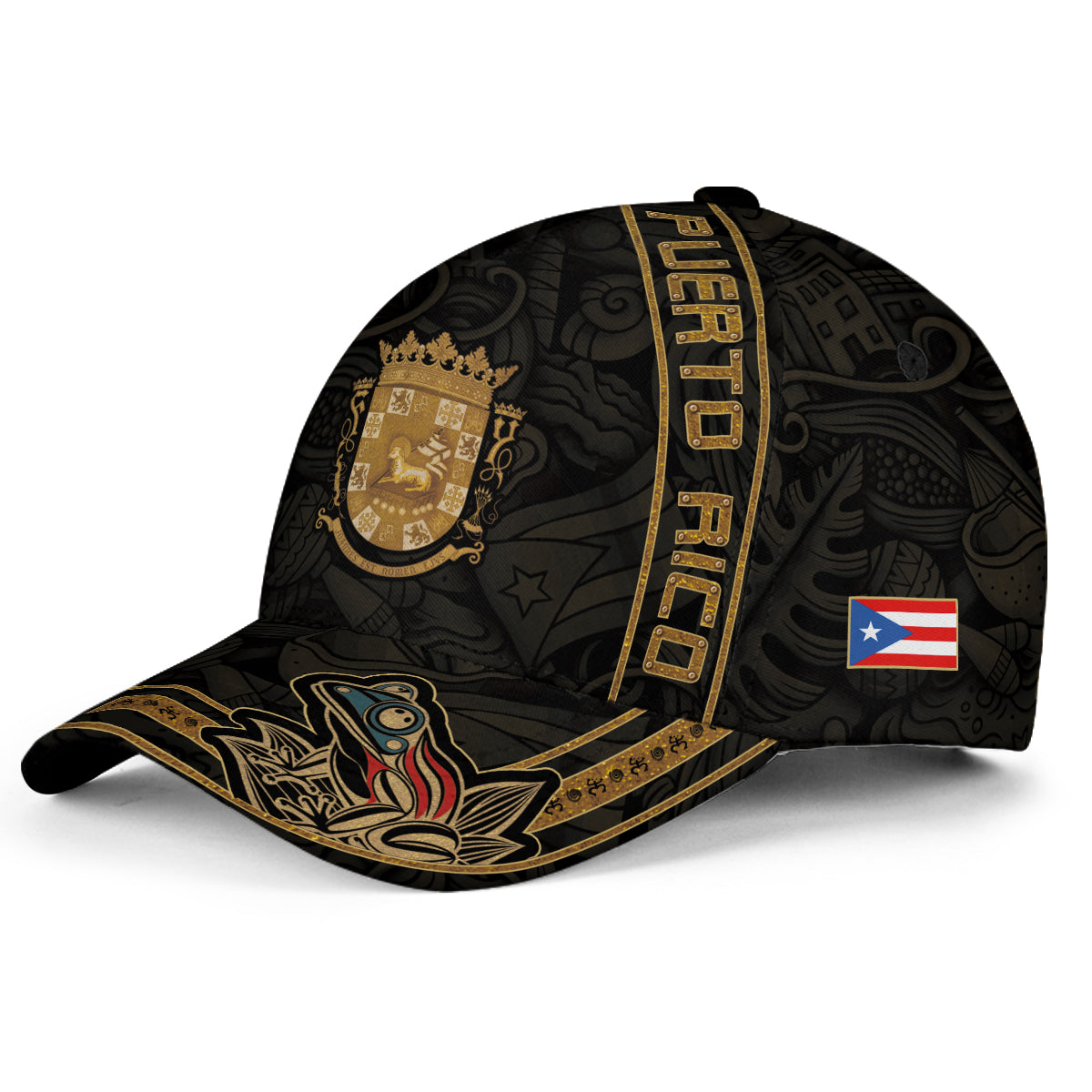Puerto Rico Baseball Cap Boricua Coat of Arms Custom Name Coqui Frog Heritage Hat