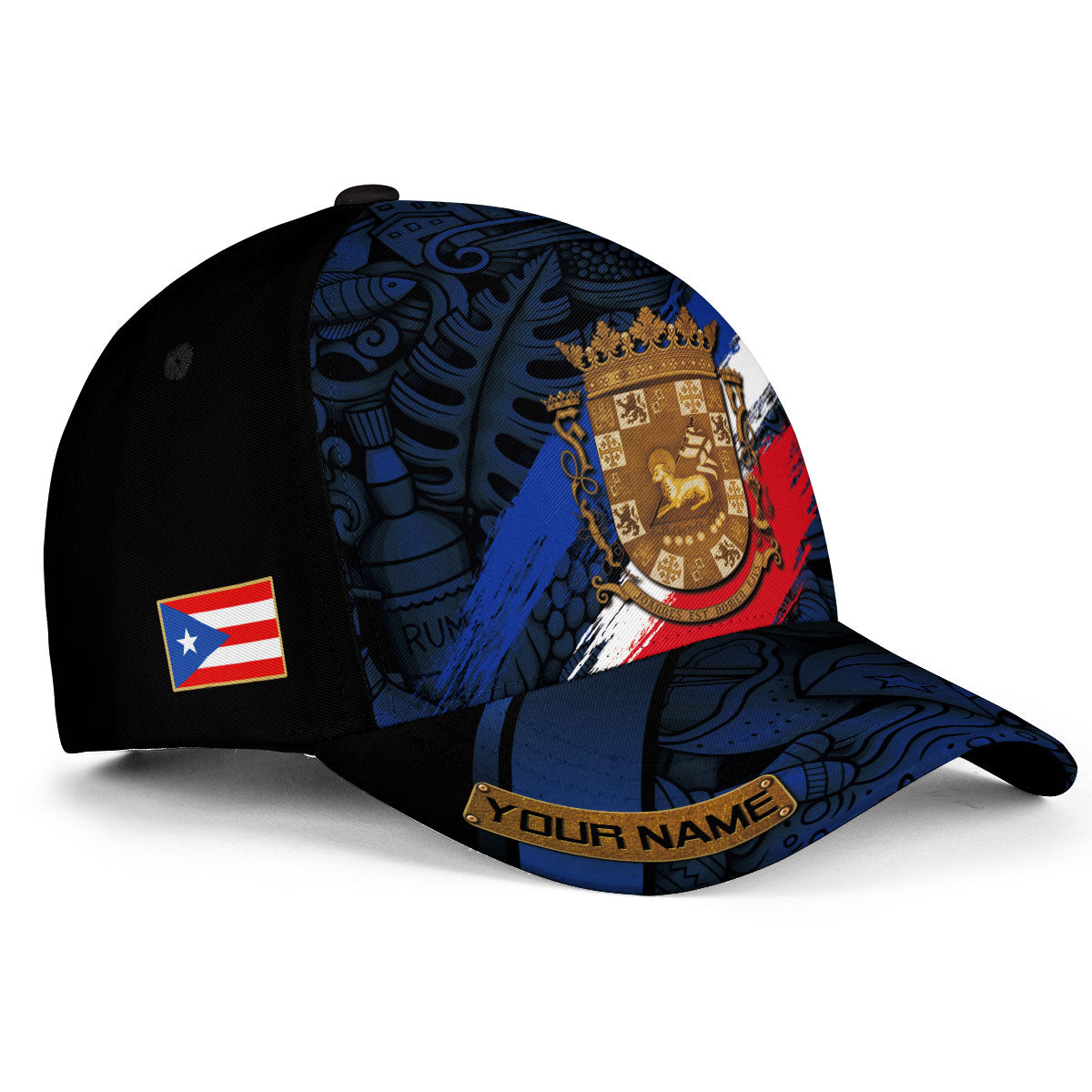 Puerto Rico Baseball Cap Boricua Coat of Arms Custom Name Blue Red Heritage Hat