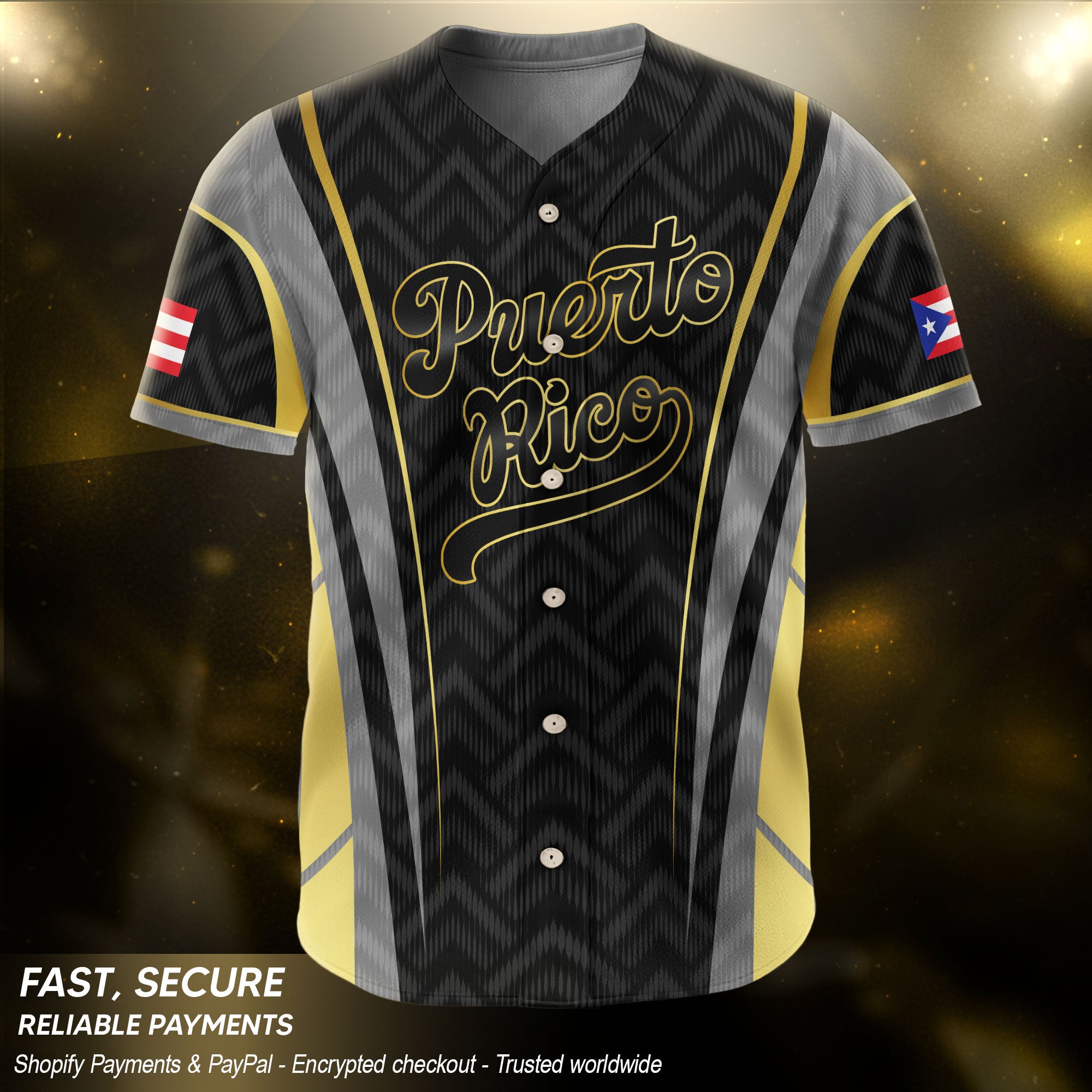 Puerto Rico Boricua Black Gold Coqui Frog Heritage Graphic Baseball Jersey