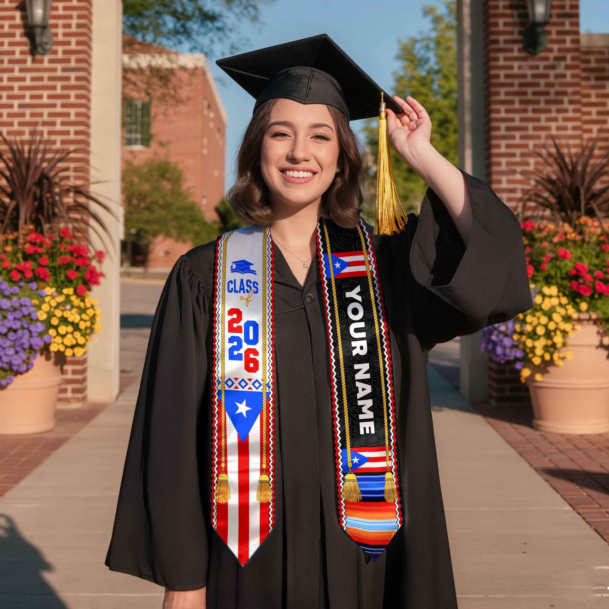 Custom Puerto Rico American Flag Graduation Sash 2026 Tassels Puerto Rican Graduation Stole